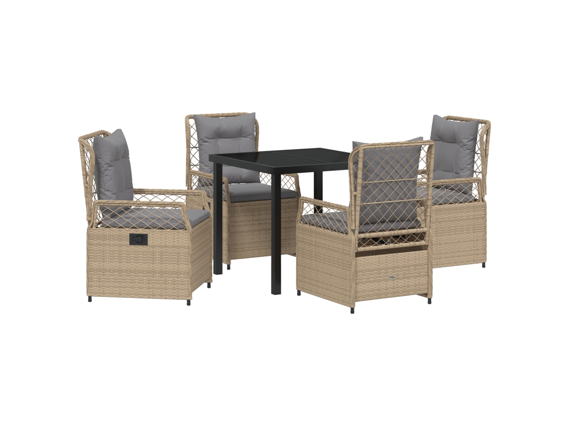 Conjunto 5 De Jantar Para Jardim Vidaxl Bege Rattan Poliéster