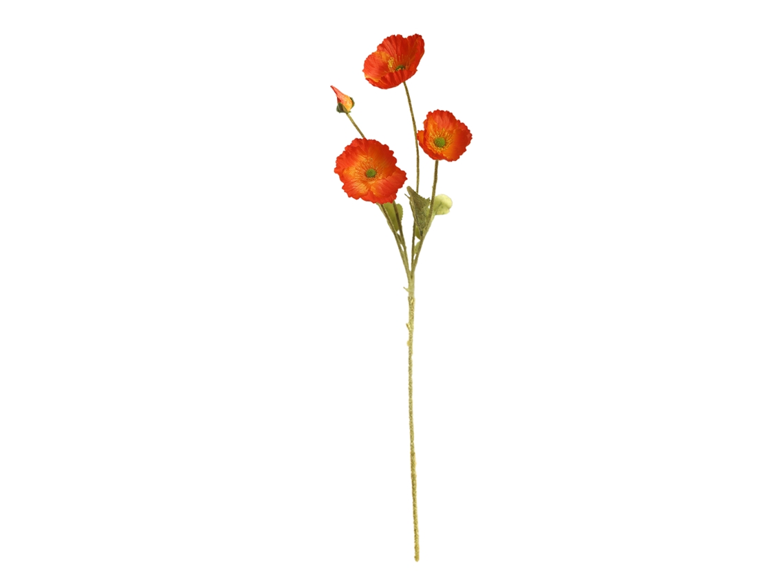 Flor Artificial de Papoula de Quatro Cabeças com Flocagem para Decoração LAXISCREED