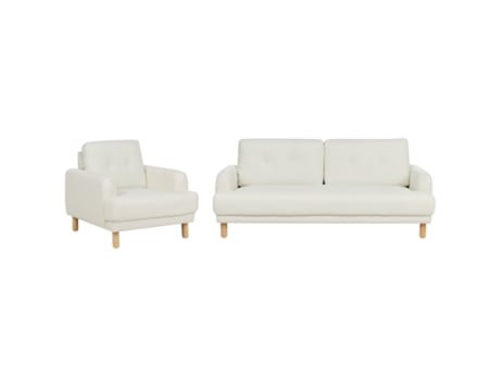Conjunto de sofá e poltrona estofados com pernas de madeira BELIANI Tuve de Poliéster Branco 288x90x85