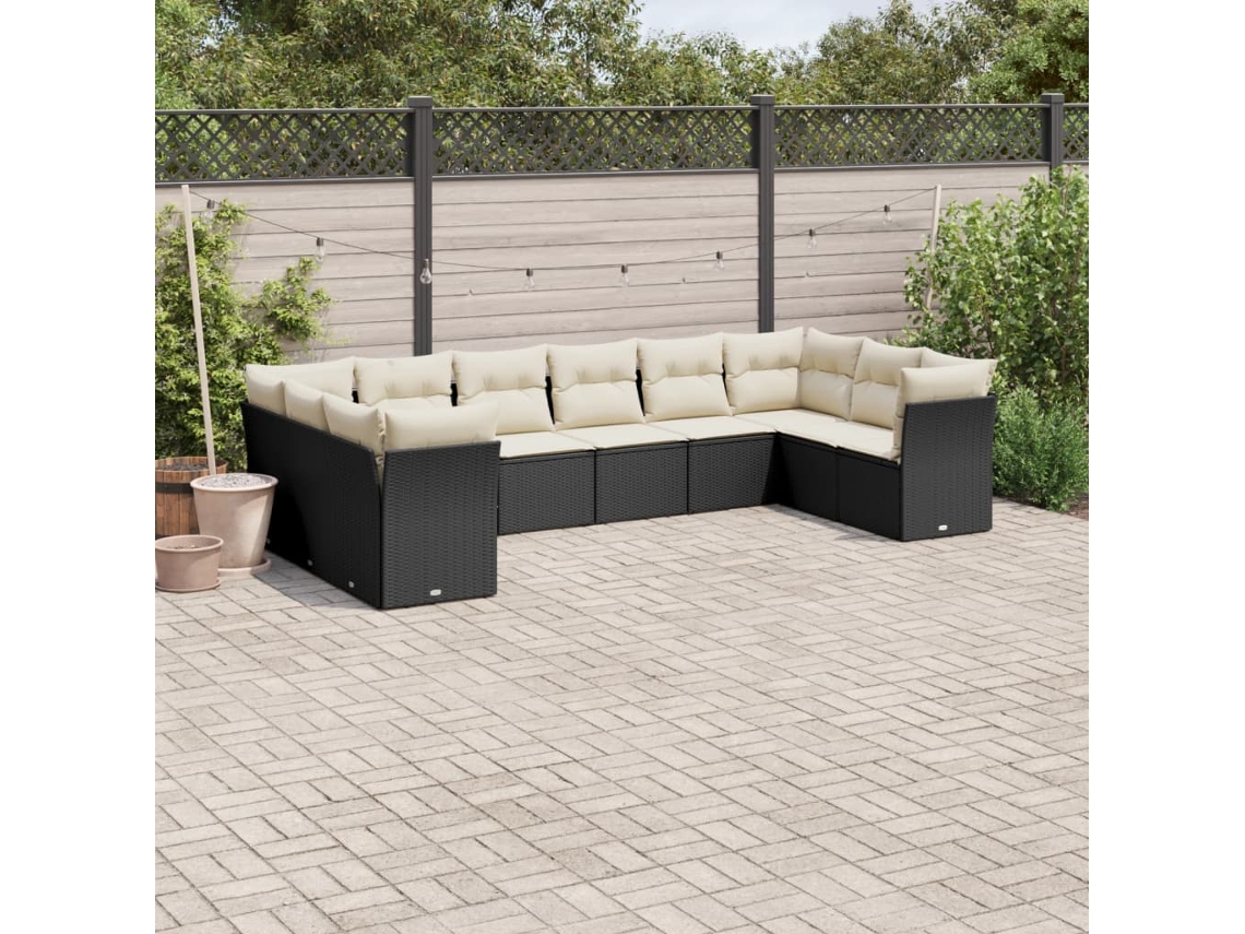 Vidaxl 10 Pcs Conjunto Sofás de Jardim C/ Almofadões Vime Pe Preto
