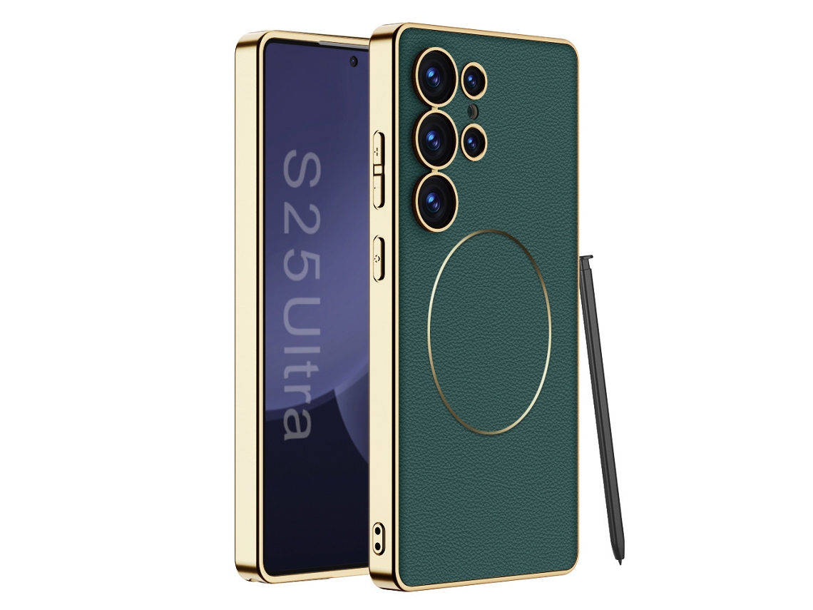 Capa Magnética Hexinyigjly Para Para Samsung S25 Ultra, Pele Pu, Suporte Para Carregamento Sem Fios, Antichoque Verde