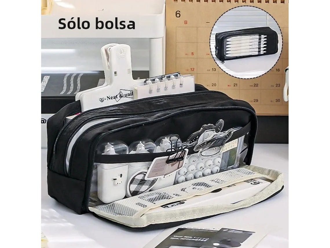 Estojo Transparente De Cinco Camadas (preto), Com Grande Capacidade E Design Leve.