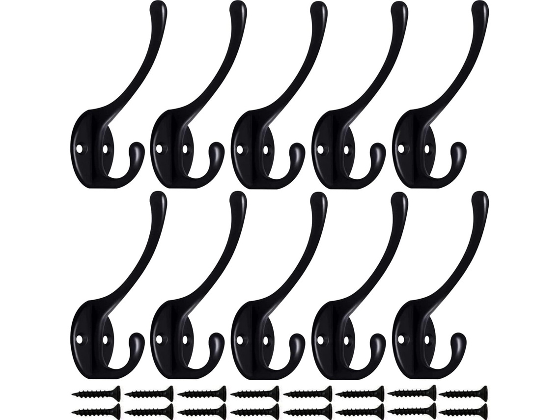 Conjunto De 10 Ganchos De Parede Modernos (pretos) Para Casacos, Chapéus E Roupões, Ideais Para Hall De Entrada