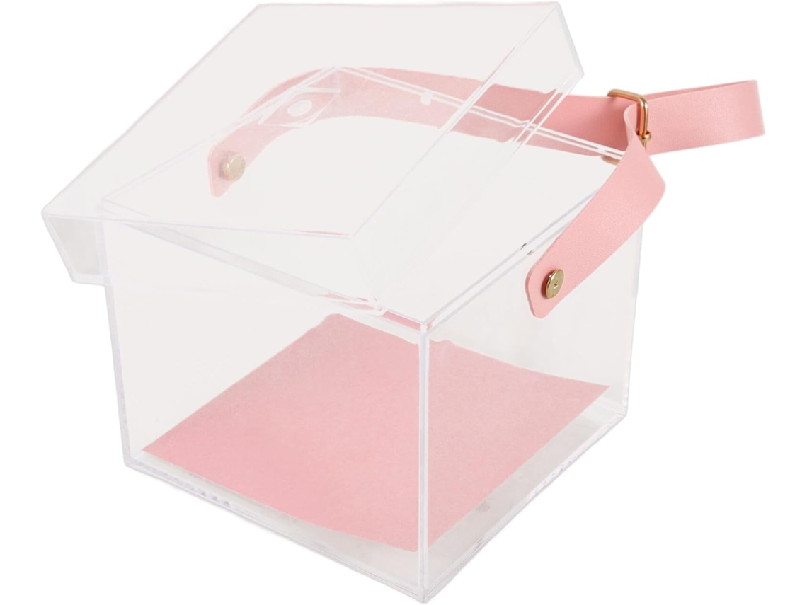 Caixa De Presente Transparente Em Acrílico Rosa Com Alça, Pequena Para Doces