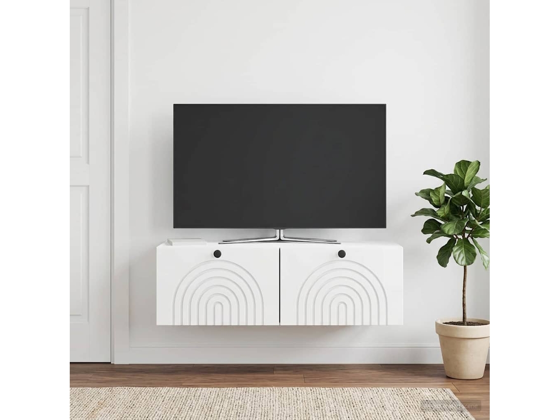 Vidaxl Gabinete De Tv De Parede Branco Brilhante 98 X 41 X 30 Cm