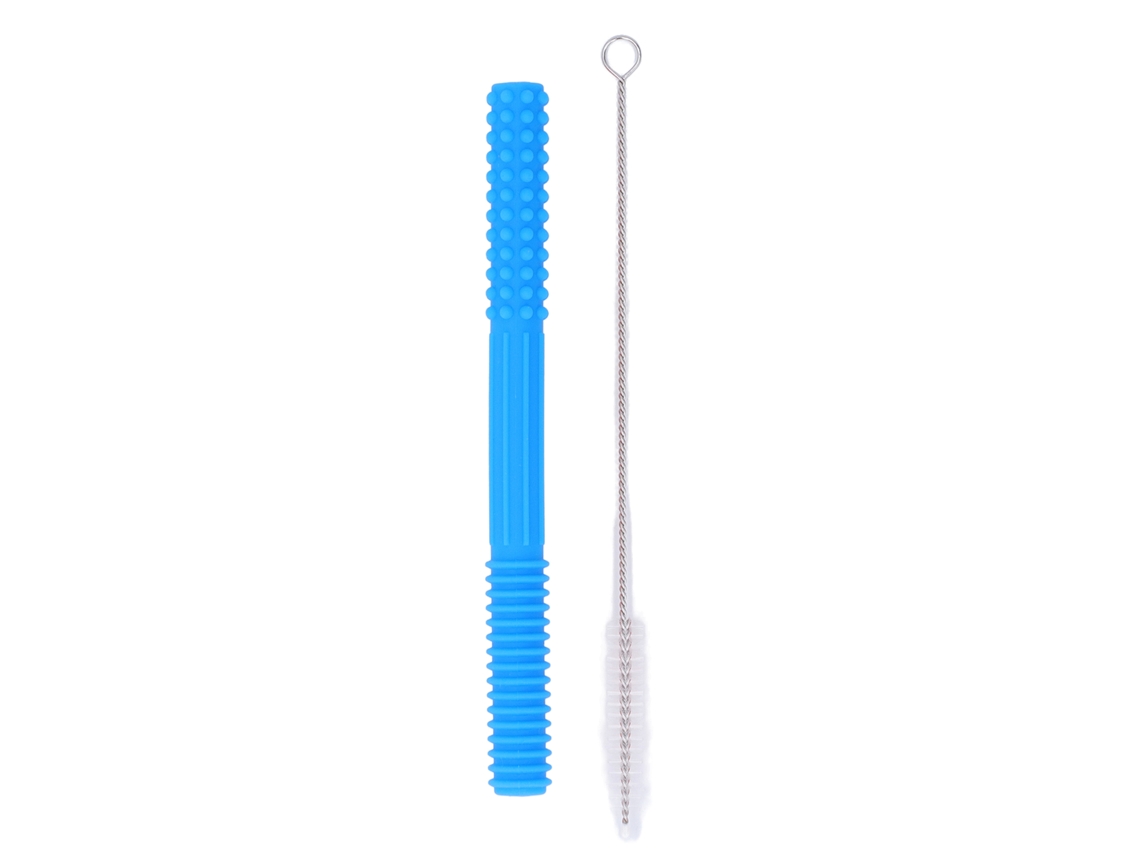 Mali tubo de Dentição Oco Silicone Macio para Bebê com Escova de Limpeza Azul