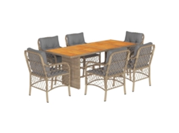 Maison Exclusive - 7 Pcs Conj. Jantar Jardim C/ Almofadões Vime Pe Bege Misturado