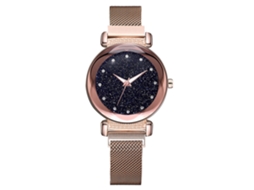 Relógio de Pulso Feminino de Quartzo com Pulseira de Liga e Strass Rosa Ouro Branco