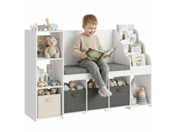 Estantes Infantis Para Brinquedos Com Canto De Leitura E Almofada, 3 Gavetas De Tecido, 3 Prateleiras, 4 Cubículos, 137x40x80 Cm, Branco
