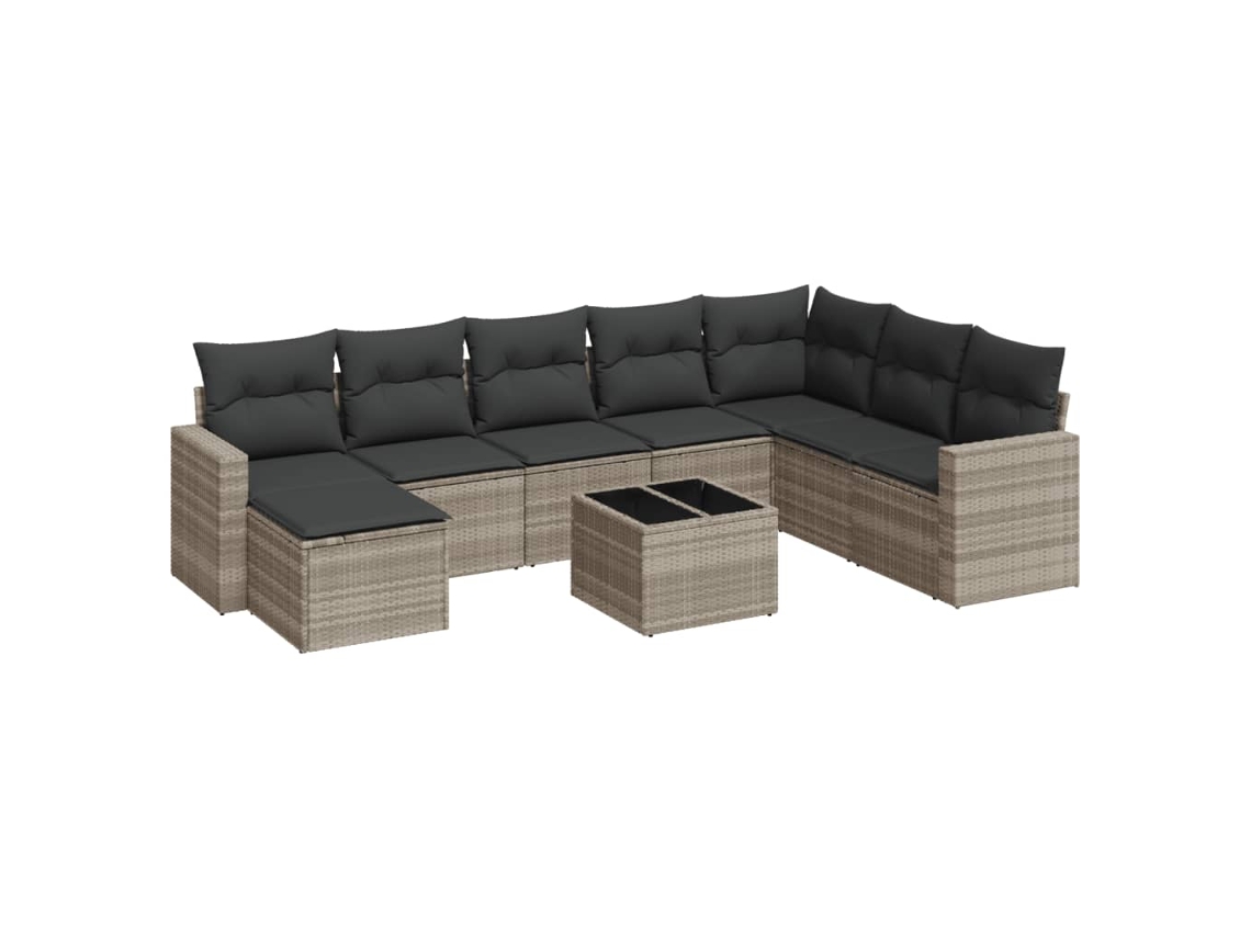 Maison Exclusive - 9 Pcs Conj. Sofás Jardim Com Almofadões Vime Pe Cinzento-claro