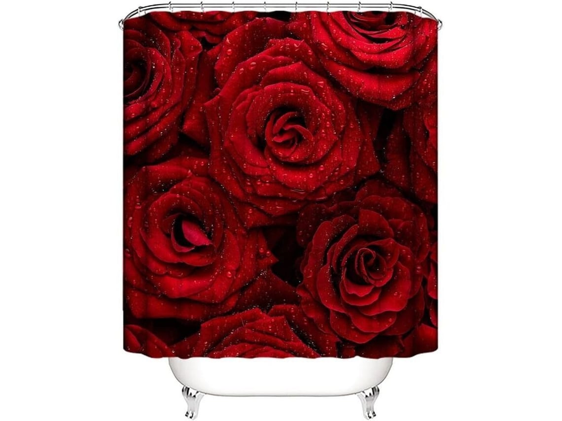 Cortina De Baño De Rosa Roja Impermeable Con 12 Ganchos Tela Gotas De Lluvia 72x72 Pulgadas