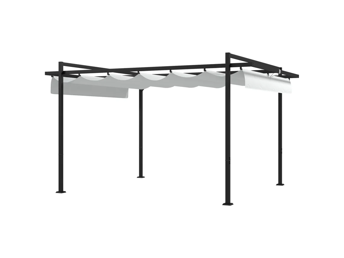 Pérgola 3x4 Pérgola de Jardim com Teto Retrátil de Poliéster e 12 Orifícios de Drenagem Branco PROFESIA BOYANG
