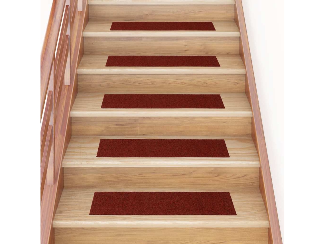 Vidaxl Tapetes De Escada Autoadesivos 30 Peças 76x20 Cm Vermelho Bordô Retangular