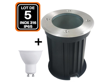 5 Focos Redondos de Embutir para Chão Exterior Ip65 Gu10 Lâmpada 5W Branco Frio 6000K EUROPALAMP