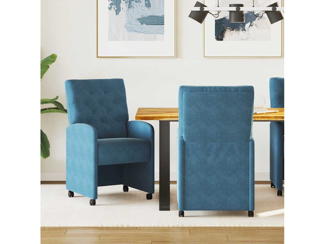 Vidaxl Cadeiras De Jantar Com Rodas 2 Unid. Veludo Azul