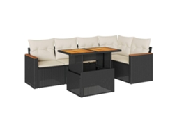 Conjunto de 6 Sofás Jardim com Almofadões Vime Pe/acácia Preto MAISON EXCLUSIVE (6 pcs)