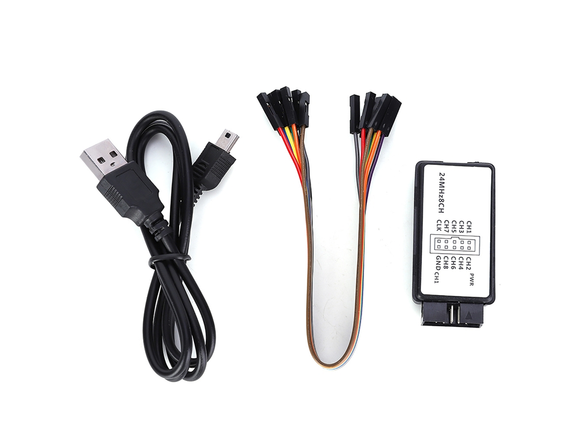 Analisador Lógico Portátil YURU Mini Usb 8 Canais, 24m, 5mhz, La1002, com Cabos e Fios Jumper