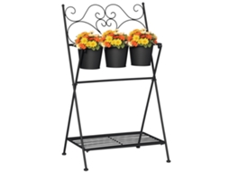 Suporte de Plantas em Metal Dobrável com 3 Vasos e Prateleira 47x37x78,5cm preto BTFORUS