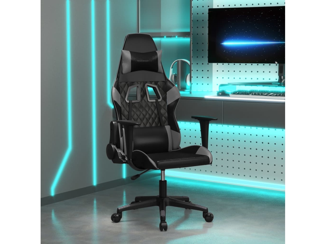 Vidaxl Cadeira Gaming Couro Artificial Preto E Cinzento