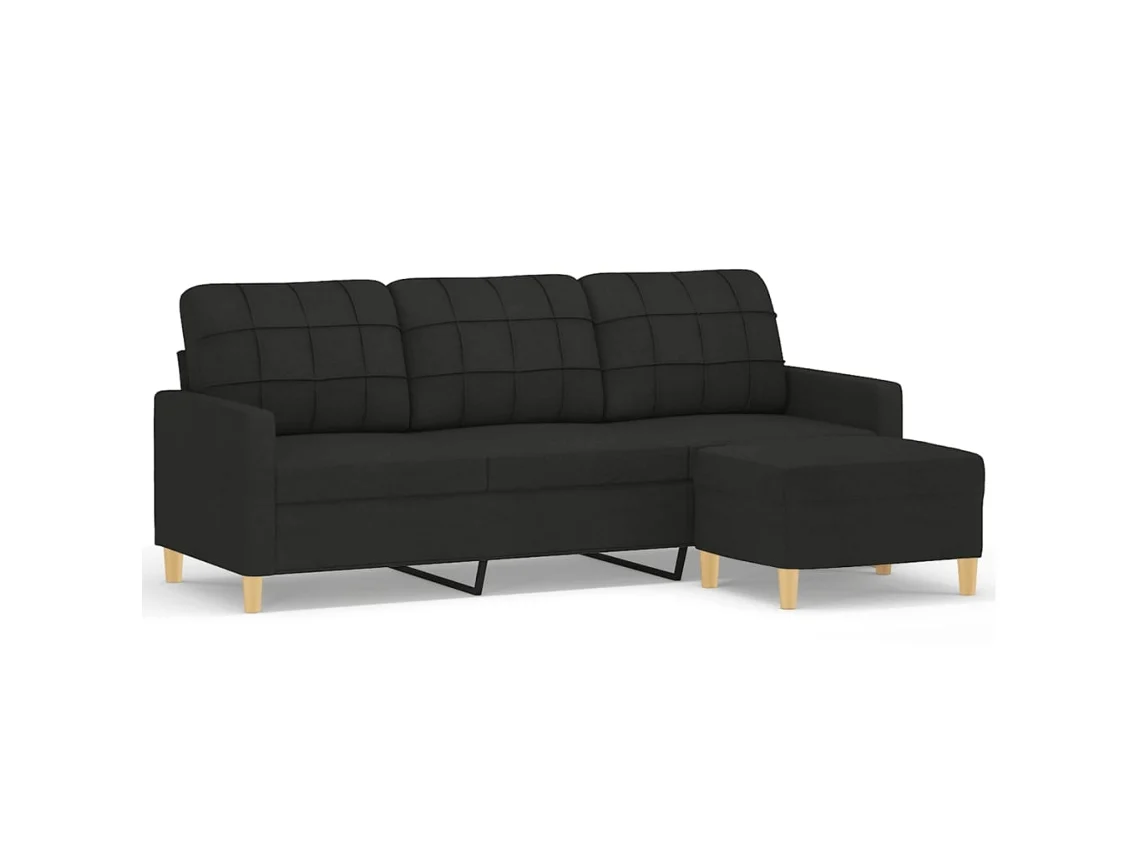 Sofá de 3 lugares com apoio de pés VIDAXL Preto Tecido (180 cm)