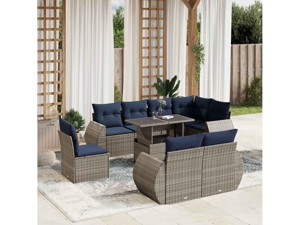 Vidaxl Conjunto De Sofá De Jardim De 9 Peças Com Almofadas Em Rattan Sintético Cinza