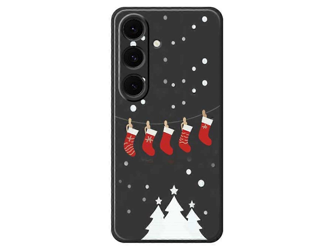 Capa Tkdaddy Para Samsung Galaxy S25 Com Estampa De Meias De Natal E Bordas Retas Em Tpu, Preta