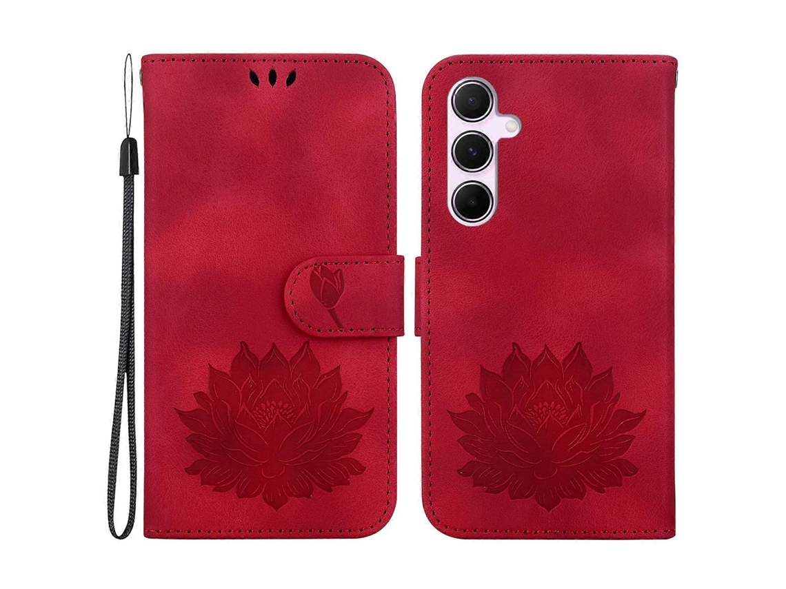 Compre Capa Carteira Com Suporte E Estampa De Lótus Para Samsung Galaxy A55 5g, Capa De Couro Vermelha