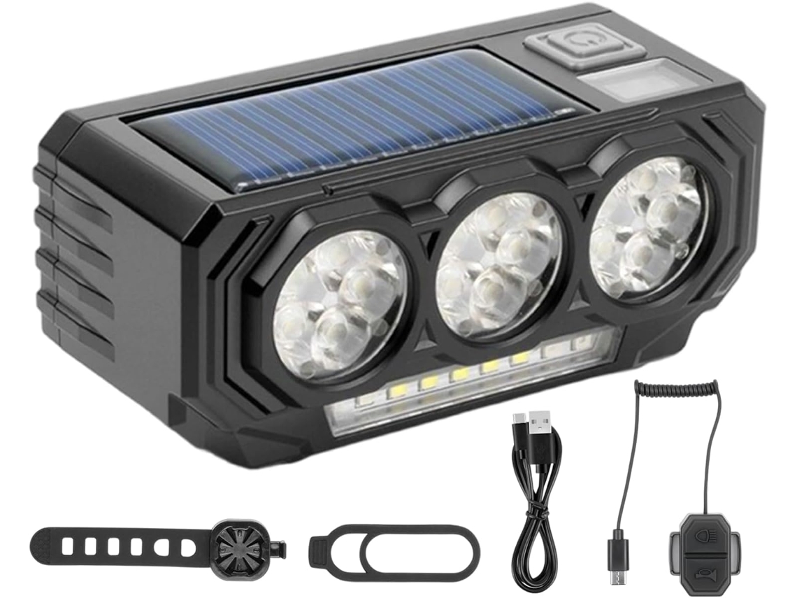 Farol De Bicicleta Movido A Energia Solar Com 5 Modos E Buzina.