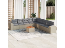Vidaxl 10 Pcs Conjunto De Sofás P/ Jardim Com Almofadões Vime Pe Bege