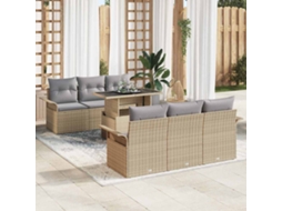 Vidaxl Conjunto De Sofá De Jardim Com Almofada 7 Pcs Bege Vime Pe