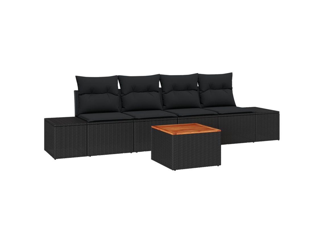 Conjunto 5 Conjunto De Sofá De Jardim Vidaxl Preto Vime Pe (55 X 55 X 37 Cm)