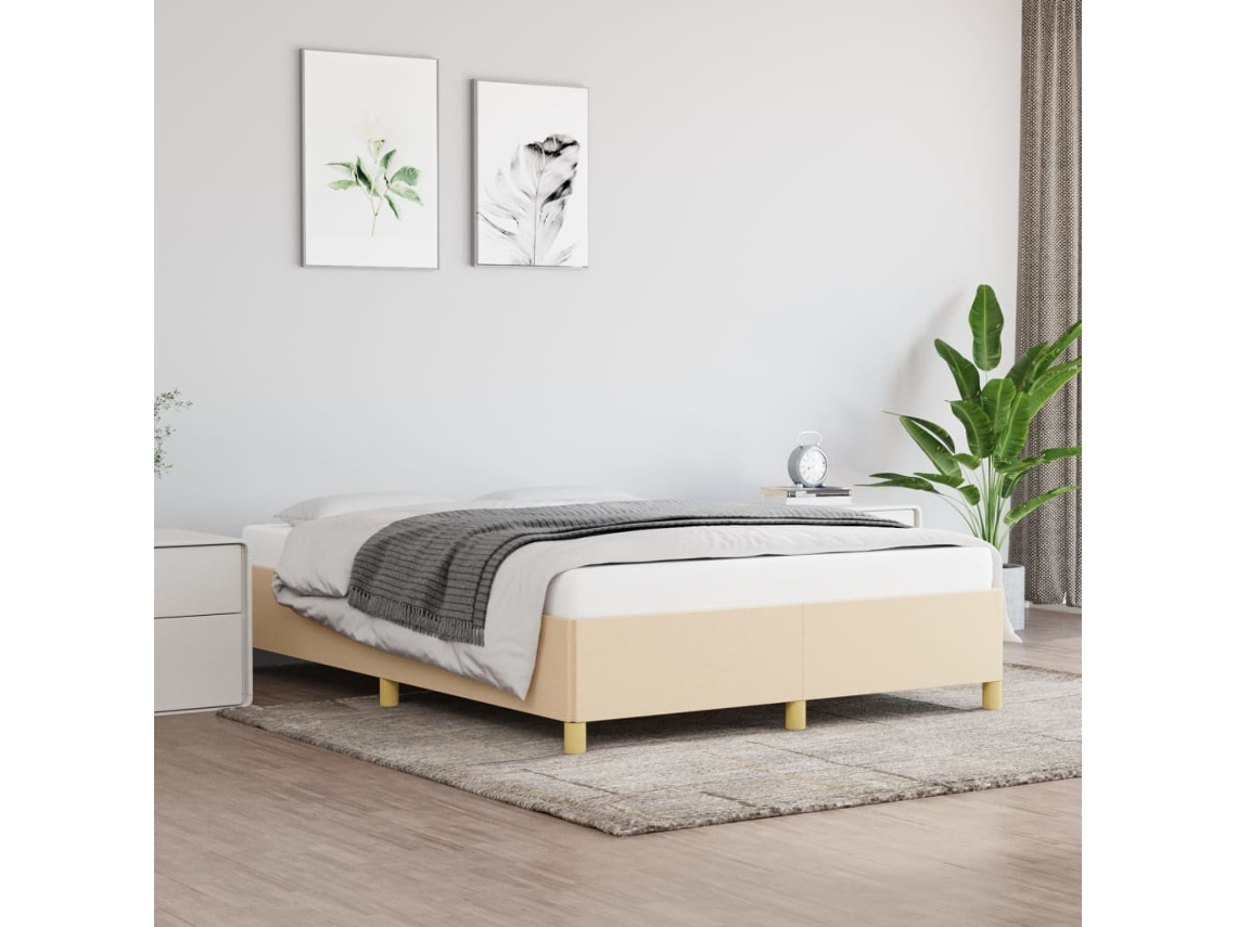 Vidaxl Estrutura De Cama Sem Colchão 140x190 Cm Tecido Cor Creme