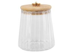 Recipiente Hermético, Em Vidro E Bambu, 580 Ml, Com Tampa, Transparente, Para Organização Doméstica Na Cozinha E Bancada