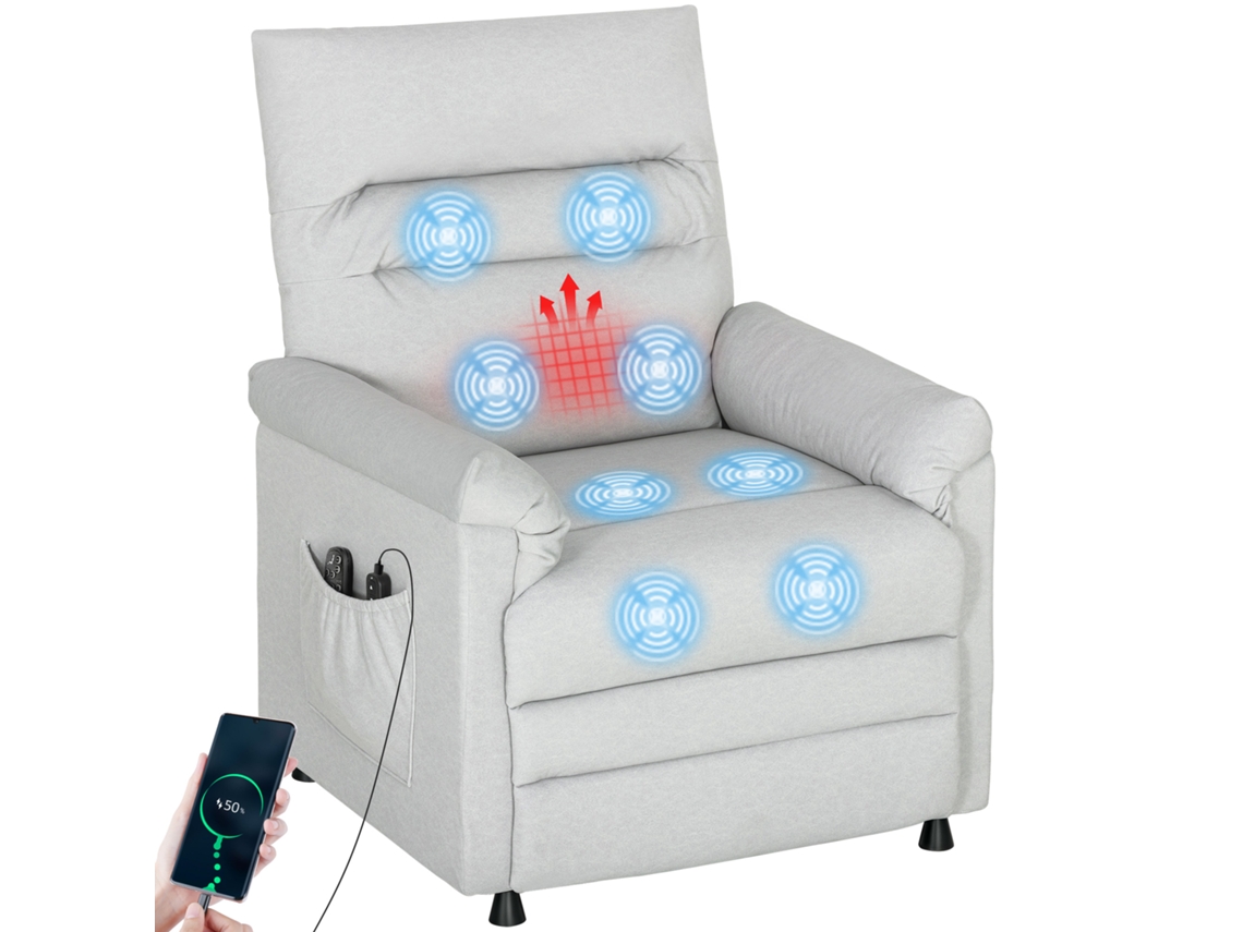 Poltrona ELÉTRICA Reclinável com Massagem e Aquecimento SINI TECH STORE (82x99x106 cm) cinza
