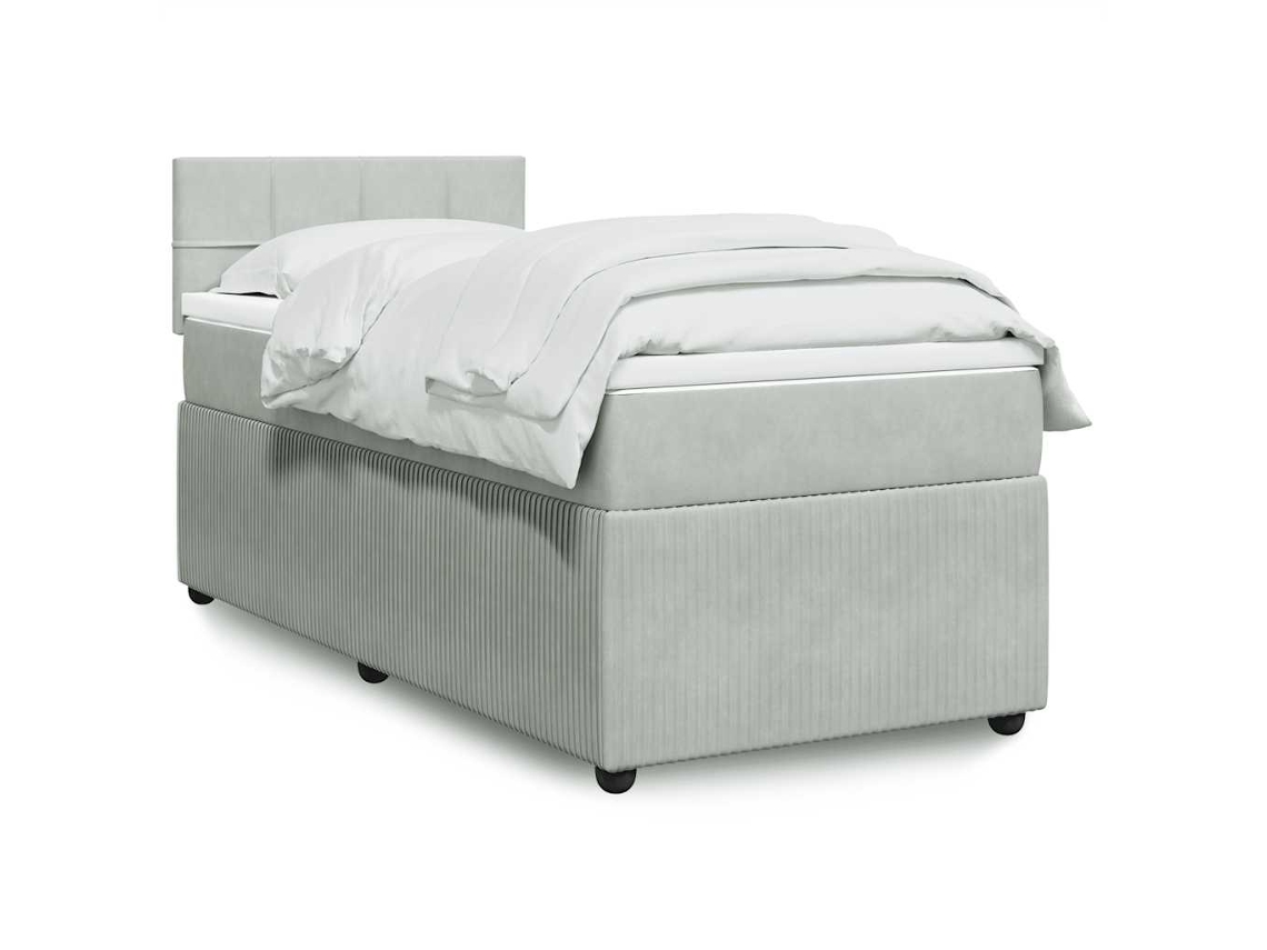 Cama Com Molas/colchão 90x200 Cm Veludo Cinza-claro