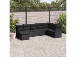 Vidaxl 8 Pcs Conjunto Sofás De Jardim Com Almofadões Vime Pe Preto