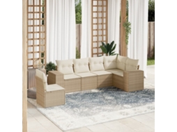 Vidaxl 6 Pcs Conjunto De Sofás P/ Jardim Com Almofadões Vime Pe Bege