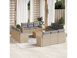 Vidaxl 13 Pcs Conj. Sofás Jardim C/ Almofadões Vime Pe Bege Misturado