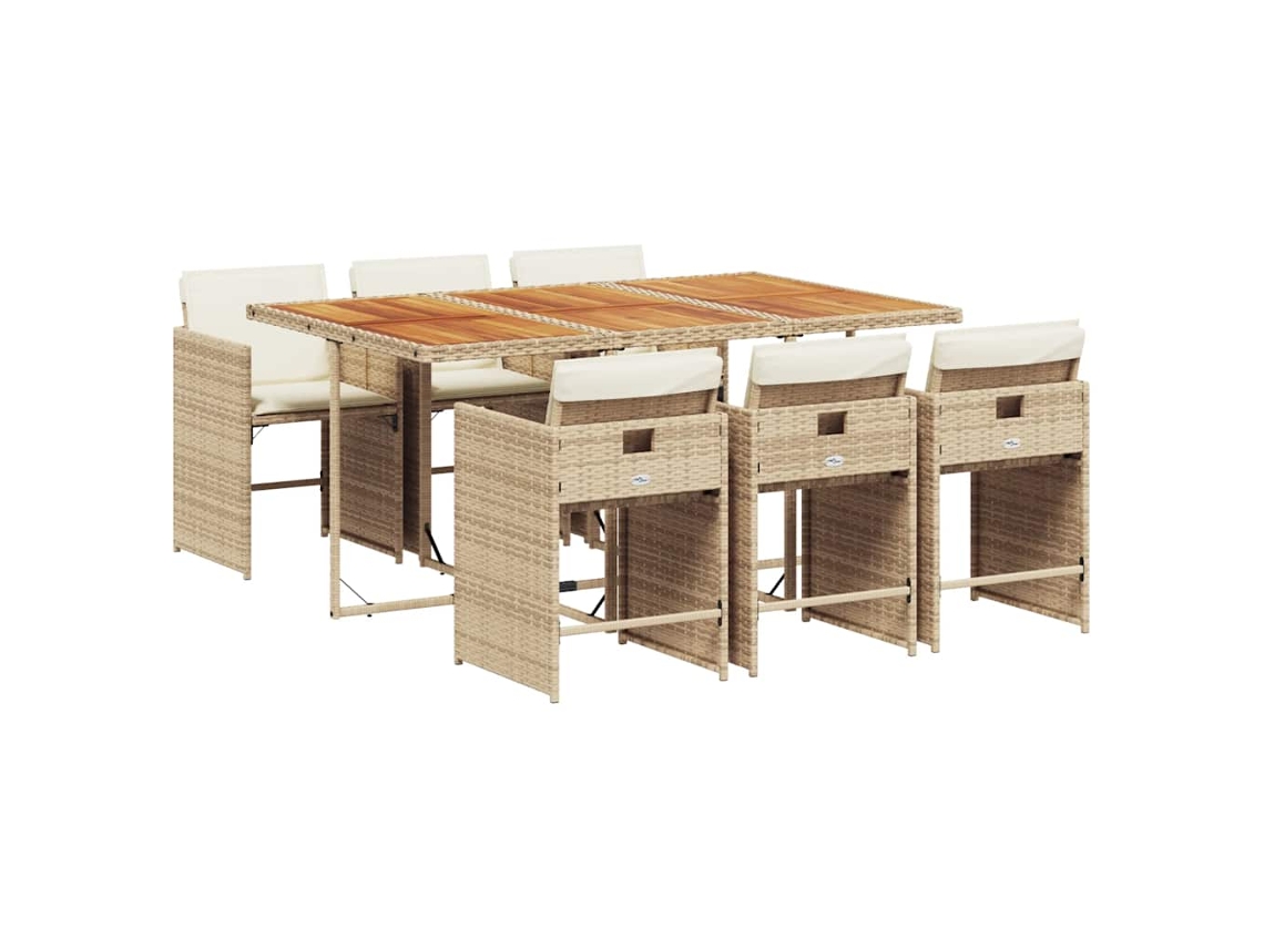Conjunto de 7 Jantar para Jardim com Almofadões Vime Pe Bege MAISON EXCLUSIVE