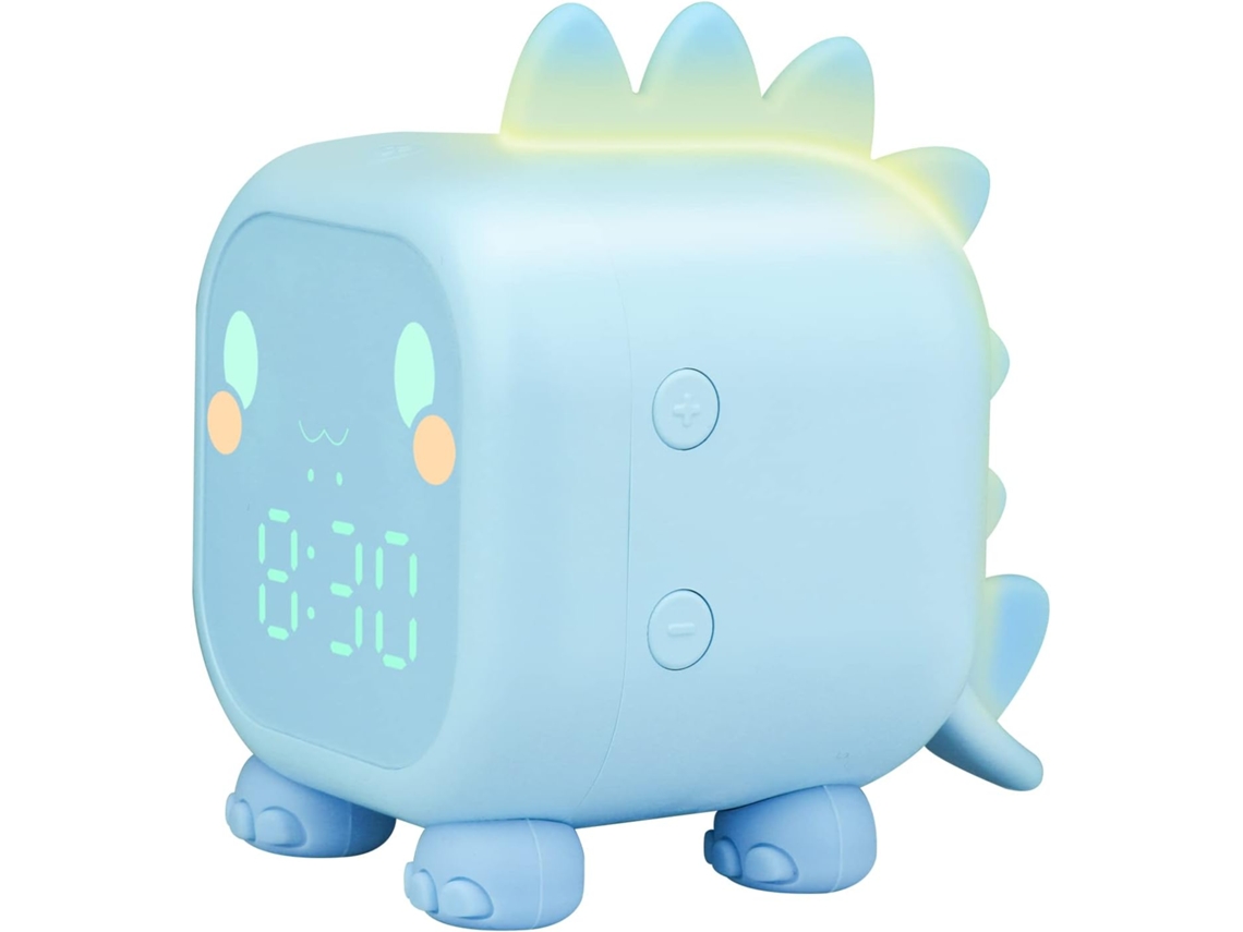 Despertador digital infantil Lyx, design de dinossauro, luz de despertar e função soneca (azul)