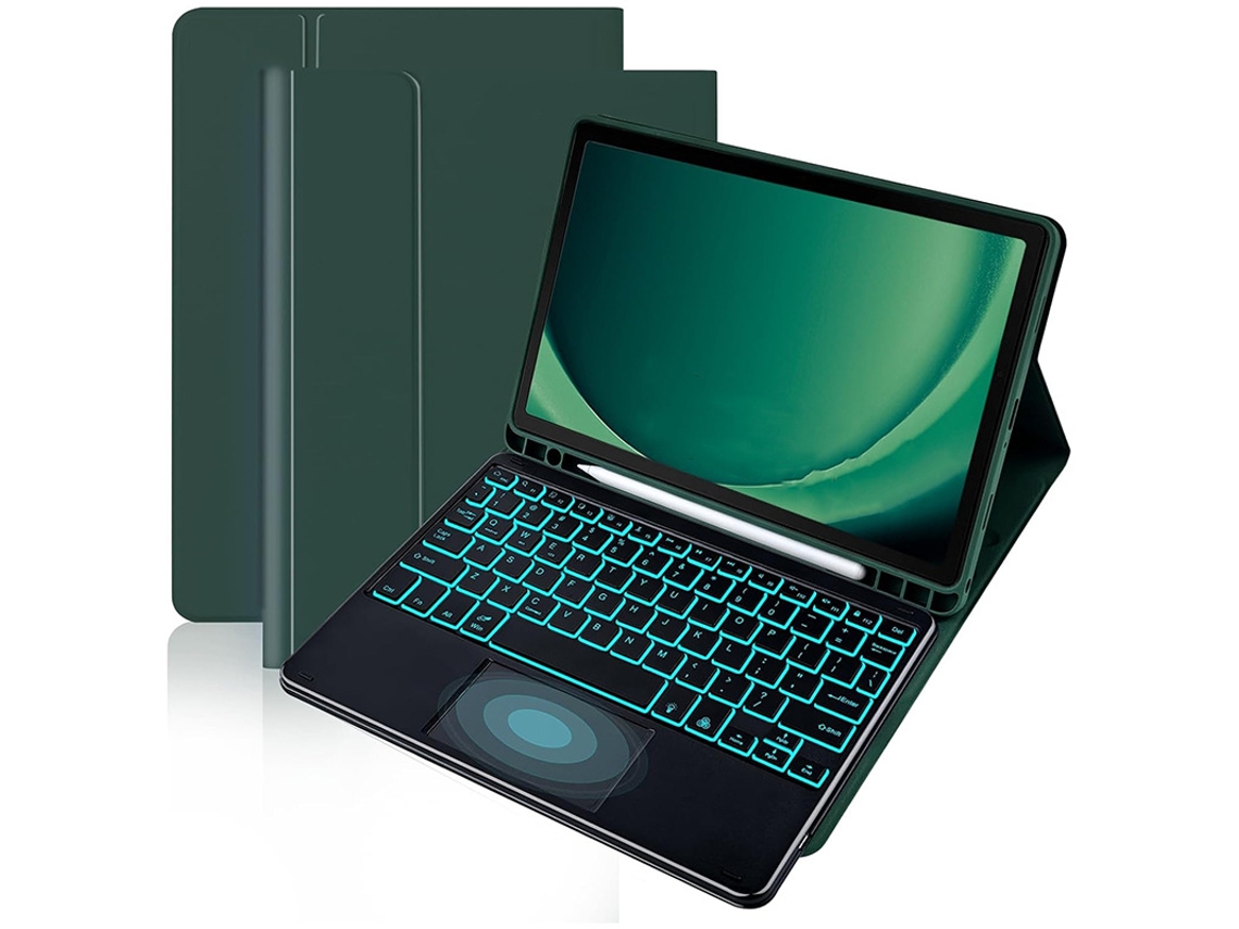 Capa De Couro Verde Escuro Teclado Retroiluminado Preto Em Formato Quadrado, Samsung Tab S7 Plus De 12,4 Polegadas Yunzii