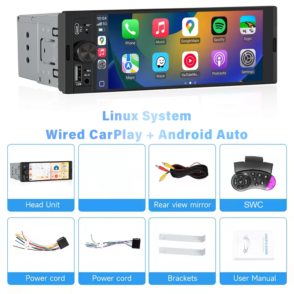 Sistema Multimídia Automotivo (com Fio) Single Din, Estéreo Fm Carplay Sem Fio De 6,86 Polegadas.