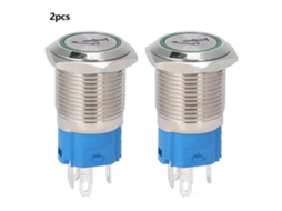 Interruptor Push Button De Metal 5 Pinos 16mm Com Luz Auto-reset 24vdc Verde 2pcs