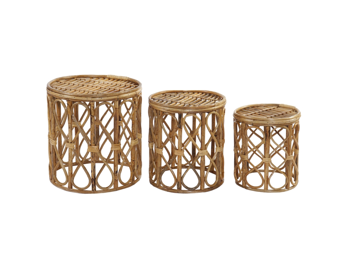Conjunto de 3 Mesas Laterais de Vime Natural, 38x38x43,4cm ALEXANDRA HOUSE LIVING