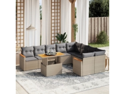 Vidaxl 10 Pcs Conjunto De Sofás P/ Jardim Com Almofadões Vime Pe Bege