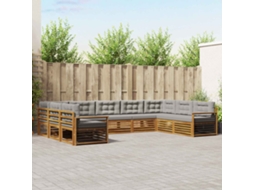Vidaxl Conjunto De Sofás Para Exterior 9 Unid. Cinza Natural E Claro