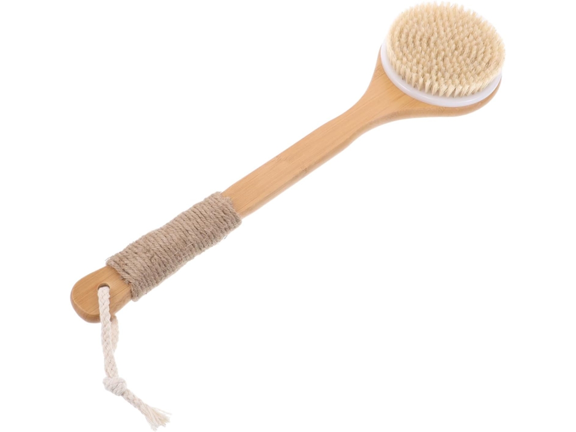 Escova De Banho Bambu Para O Corpo, Escova Esfoliante Para As Costas Com Cabo Longo E Cerdas Macias Higiene
