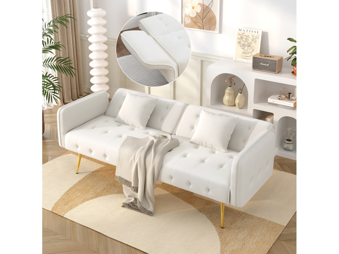 Sofá-cama Multifuncional 2 Lugares Em Veludo Com Encosto Ajustável E Função Dormir