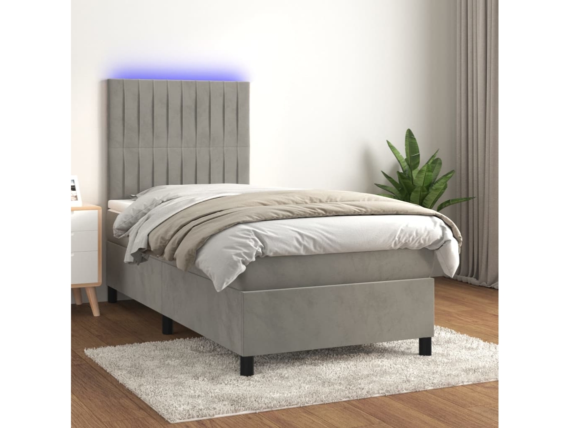 Vidaxl Cama Box Spring C/ Colchão/led 90x200 Cm Veludo Cinzento-claro
