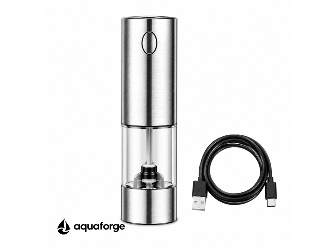 Moinho Elétrico De Pimenta E Sal Aquaforge Com 5 Níveis De Moagem E 100 G Para Pimenta E Sal